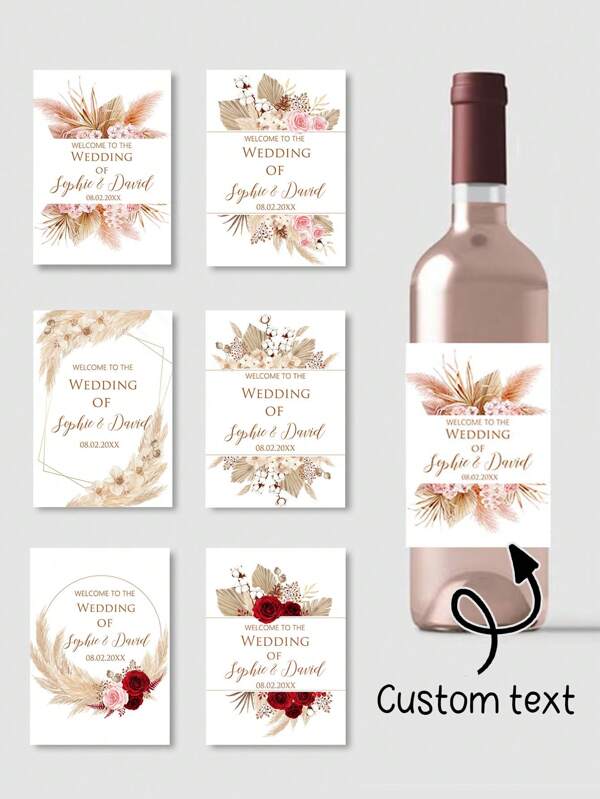 20 pegatinas de botella de vino con diseño de hierba pampa, texto personalizable para boda, bautizo, cumpleaños, decoraciones, ornamental, reutilizable, multifuncional, adhesivo, elegante, exquisito, de alta calidad, personalizado, único, regalo ideal para él, regalo ideal para ella, novia, novio, papá, mamá, familia, amigos, trabajadores, oficina, salón de té, hogar, útiles escolares