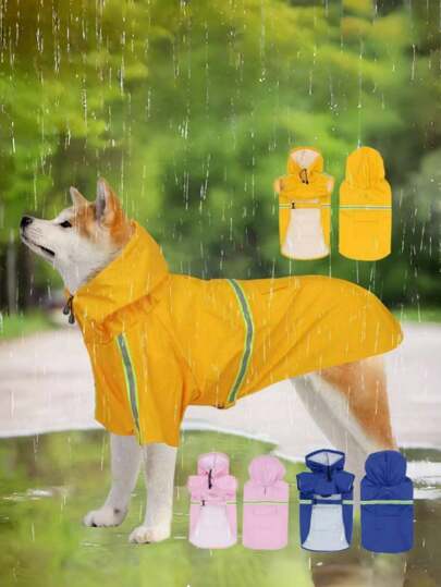 1pc PU Pet Outdoor Lightweight And Thick Winter Snow Proof/Spring Rain Resistant Reflective Dog Rain Jacket, High Quality Waterproof Poncho