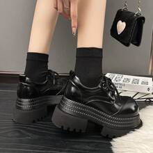 Cute Comfortable Loafers, Vintage Round Toe Thick Sole Distressed Black Leather Shoes