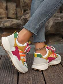 1 Par de Tênis Esportivos Femininos de Sola Grossa para Outono/Inverno, Novos Tênis Casuais Chunky Colorblock, Tamanho Pequeno em 1 Número