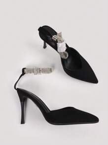 StellaMeli Pumps In Satin Type Material With Rhinestone Bracelet Closure. Very Elegant 10cm Heel Stylish High Heels - Black - View 3