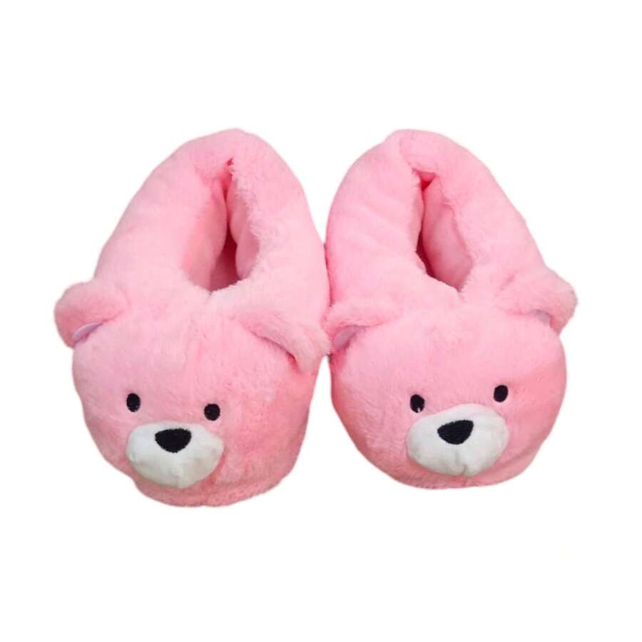 Pantuflas de oso para niños (unitalla 18 - 22.5) calzado de interiores para el hogar, divertido diseño, ideal regalo para niños - Rosa - Ver 1