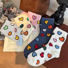Women's Mid-Calf Socks, Thin Loose Heart Design Casual Socks For Spring And Autumn, Dopamine Styling Long Socks - Multicolor - View 1