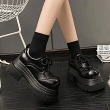 Cute Comfortable Loafers, Vintage Round Toe Thick Sole Distressed Black Leather Shoes