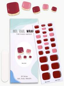 Beauty Sticker 26pcs Semi-Cured Gel Nail Stickers, Multi-Color Designs, French Manicure Style Shiny Self-Adhesive Full Nail & Toe Stickers, DIY Nail Art Supplies For Women, Suitable For Spring & Summer