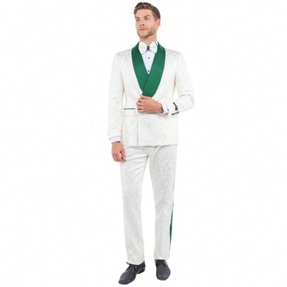 Mens 2pc Suit Satin Shawl Lapel With Paisley Jacket  Matching Pants For Weddings, Graduations, Prom, Etc