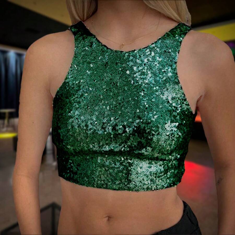 BLUSA TOP CON LENTEJUELA - Verde Oscuro - Ver 1