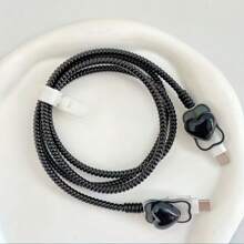5pcs Black Heart-Shaped Charger Cover, Data Cable Protector, Winding Cord Organizer Compatible With IPhone 14 Pro Max/13/12/11, 18/20W Fast Charger Adapter, Boyfriend/Girlfriend Gift