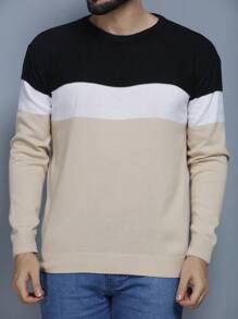 Men's Knitted Sweater Coat Sweater Round Neck Long Sleeve Blouse - 杏色 - 查看 4