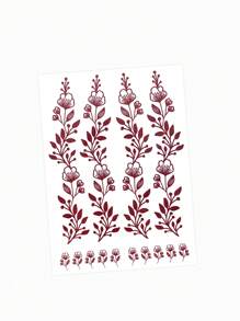 1pc Flower Temporary Tattoo For Women, Maroon Henna Tattoo Sticker For Double Hand And Fingers, Waterproof Fake Tattoo For Wedding Party And Festival - Multicolor - View 14