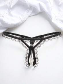 Lencería sexy ropa interior transparente de encaje con aberturas y cuentas grandes, diseño seductor y de moda