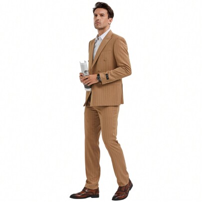Mens 2pc Peak Lapel Pin Stripe Jacket With Matching Pin Stripe Pants For Weddings, Prom, Graduations, Etc