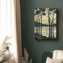 1 Pc, Art Nouveau Woodblock Print Of Trees And Water In The Style Of W, Original, Canvas, Wall Art, Living Room Wall Decorations, Bedrooms, Bathrooms, Frame Poster Art Prints, Hanging Paintings, Home Decoration, Festivals. Home 1 - Multicolor - View 6