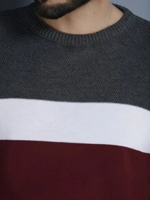 Men's Knitted Sweater Coat Sweater Round Neck Long Sleeve Blouse - 酒紅色 - 查看 2
