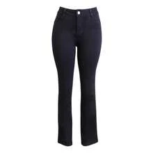 Pantalón recto de mezclilla negro para mujer con bolsas bordadas y pretina de un botón - Negro - Ver 3
