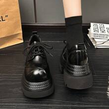 Cute Comfortable Loafers, Vintage Round Toe Thick Sole Distressed Black Leather Shoes