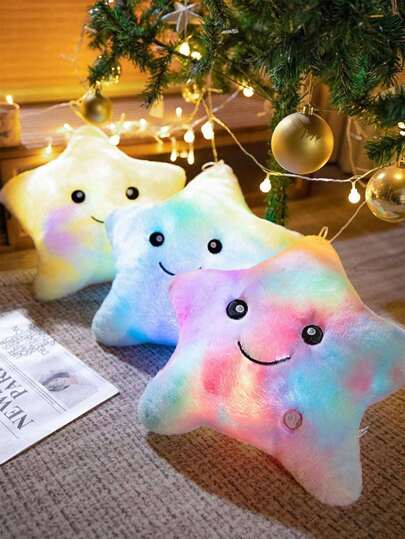 发光五角星毛绒靠垫，发光星星毛绒娃娃，发光可爱毛绒玩具，柔软毛绒娃娃，派对礼品，派对装饰，节日礼品，家居装饰好选择，您值得购买（不含电池），房间装饰儿童房，儿童卧室