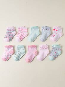 10pairs Children's Sweat-Absorbent, Odor-Resistant Mid-Calf & Short Socks, Cute And Versatile, For Spring, Summer And Autumn