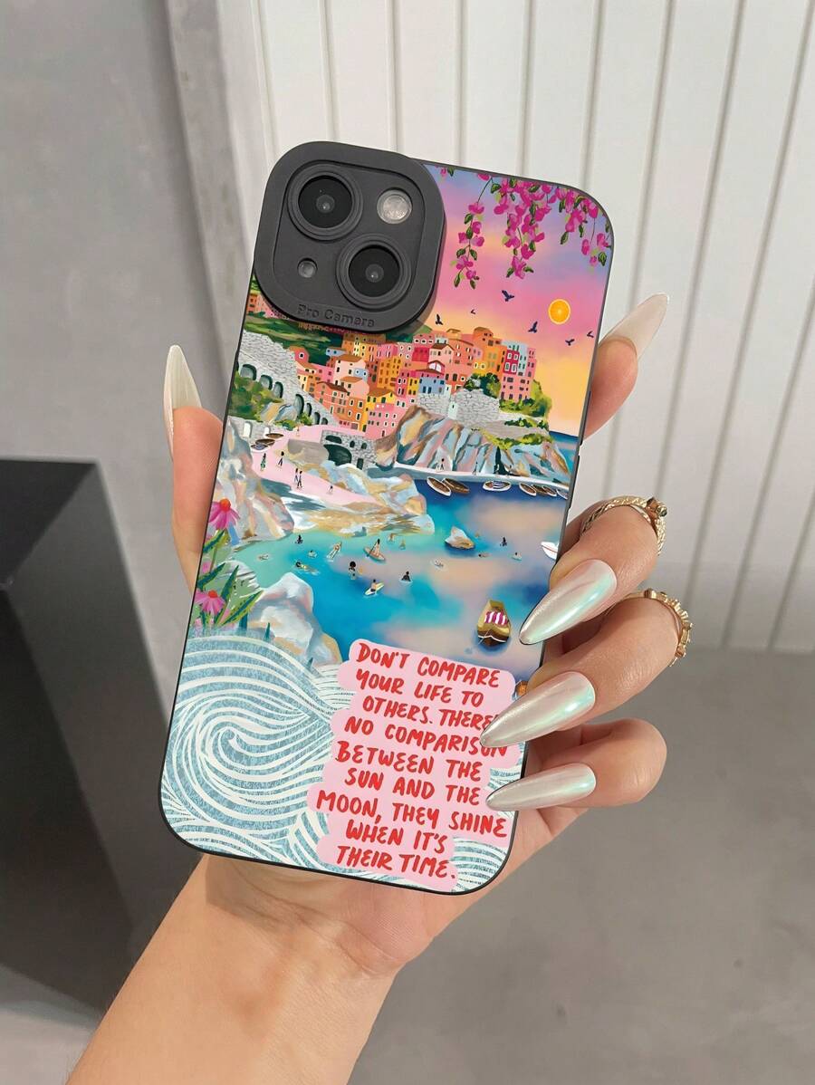 口号海岸图案液体硅胶手机壳全身保护防震防摔TPU软橡胶外壳适用于苹果iPhone - 彩色 - 查看 1