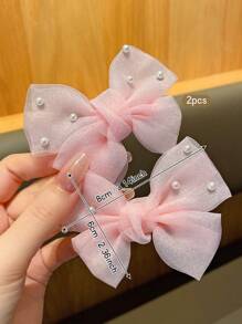 2pcs Pink Bowknot Hair Clips, Elegant Hair Accessories Suitable For Everyday Use - Pink - View 2