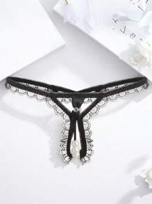 Lencería sexy ropa interior transparente de encaje con aberturas y cuentas grandes, diseño seductor y de moda