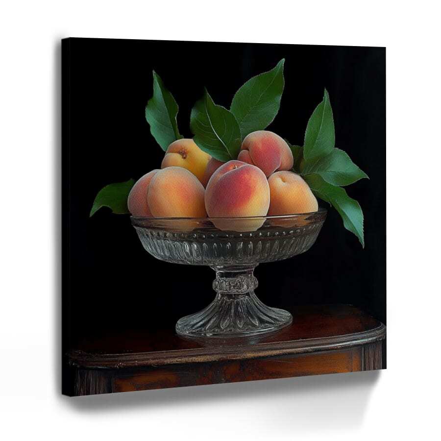 Framed Canvas Wall Art Vintage Decoration Prints Poster Peaches In A Glass Bowl Wall Art Decoration For Living Room Bedroom Bathroom Kitchen Apartment Hotel, Artful Home Decoration - Wrapped Framed Canvas - View 1