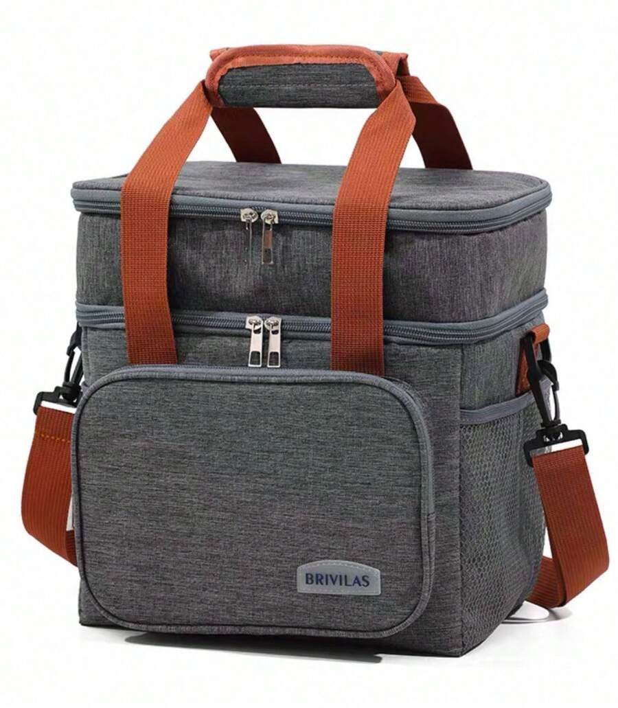 Thermal Lunch Bag Large Double Compartment Lunch Box B250 - 灰色 - 查看 1