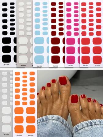 Beauty Sticker 26pcs Semi-Cured Gel Nail Stickers, Solid Red Self-Adhesive Full Nail Wraps For Feet, Suitable For DIY Manicure For Ladies, Spring And Summer