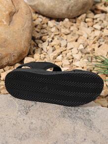 1 Pair Summer New Casual Flat Sandals, Breathable Mesh Soft Bottom Non-Slip Beach Shoes For Teenagers - Black - View 5