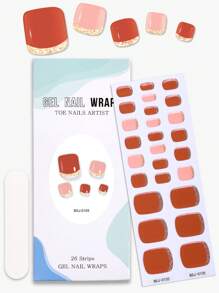 Beauty Sticker 26pcs Semi-Cured Gel Nail Stickers, Multi-Color Designs, French Manicure Style Shiny Self-Adhesive Full Nail & Toe Stickers, DIY Nail Art Supplies For Women, Suitable For Spring & Summer