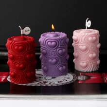 1 件情人节爱心雕刻圆柱蜡烛硅胶模具手工浮雕心形图案柱状模具适用于肥皂树脂石膏粘土制作工具家居装饰礼物