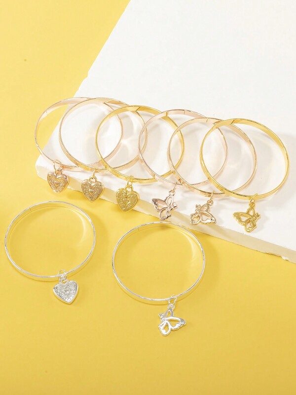 2pcs Children Heart & Butterfly Heart Charm Bracelets