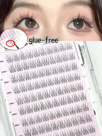 100 st. limfria lösögonfransar, naturliga look, lösögonfransar med 3-i-1-demonfiskfjällssegment, C-curl enkla kluster, hög volym för nybörjare, ögonfranskluster, individuella ögonfransar, fransar, lösögonfransar