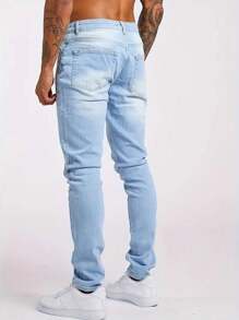 Męskie jeansy Slim Fit Straight Leg Washed, uniwersalne spodnie jeansowe z kieszeniami ukośnymi dla par