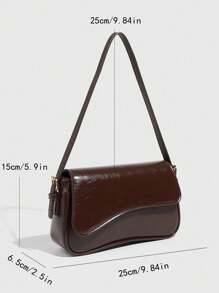1 pieza Bolso de hombro de mujer minimalista de unicolor burdeos, bolso de solapa, bolso baguette, bolso de mano, bolso de axila, bolso cuadrado, bolso de textura de piel de PU, bolso de piel de patente con estampado de cocodrilo PU elegante y multifuncional, adecuado para llevar en la mano, al hombro, para el trabajo, los negocios, el transporte, al aire libre, los viajes, Tamaño del bolso: 27*15*6cm, Bolso burdeos de moda - Café integral - Ver 2