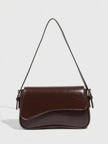 1 pieza Bolso de hombro de mujer minimalista de unicolor burdeos, bolso de solapa, bolso baguette, bolso de mano, bolso de axila, bolso cuadrado, bolso de textura de piel de PU, bolso de piel de patente con estampado de cocodrilo PU elegante y multifuncional, adecuado para llevar en la mano, al hombro, para el trabajo, los negocios, el transporte, al aire libre, los viajes, Tamaño del bolso: 27*15*6cm, Bolso burdeos de moda - Café integral - Ver 7