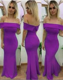 Vestido Longo Ombro a Ombro Tomara que Caia Para Festas - Fúcsia - Visão 4