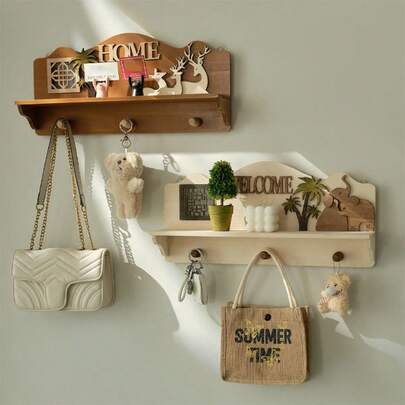 1PC Wal Mounted Wooden Key Holder, Key And Mail Organizer With Shelf, Clothes Hook And 3 Key Hooks, Mail Organizer For Home Entry D Ration, Durable Rustic Wall Mount With Natural Wood Grain Finish, Space-Saving Multi-Function Organizer For Foyer, Hallway, Or Apartment, Keeps Keys, Mail And Small Accessories Neatly Organized