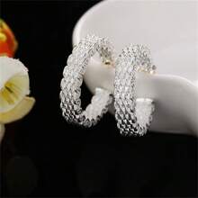 1 paire d'élégantes boucles d'oreilles clous en argent 925 avec nœud rond exquis. Bijoux mode cadeau de mariage, anniversaire pour femmes