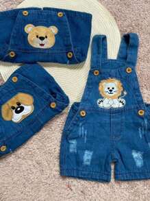 Kit 2 Jardineiras Jeans Short Macacão Moda Infantil Menino Promoção