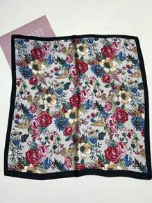 1件装女士时尚多功能头巾，饰有棕色花卉图案，斜纹真丝围巾，防晒沙滩披肩，发饰，腕带，头带/头巾 - 彩色 - 查看 7