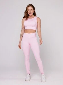 Women's Basic Gym Polyamide Fitness Leggings Navy Blue And Gray Intense Lot Fitness Collection - Baby Pink - View 4