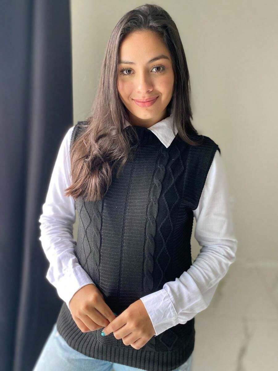 Women's Knitted Vest Braid Max Vest Overlay Knit Fashion Blogger - 黑色 - 查看 1