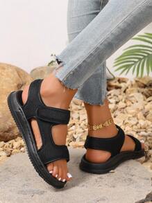 1 Pair Summer New Casual Flat Sandals, Breathable Mesh Soft Bottom Non-Slip Beach Shoes For Teenagers - Black - View 9