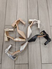 Pumps With Belt In Synthetic Leather With Low Thick Heel Very Comfortable Heel 5.5cm Stylish High Heels - Silver - View 6