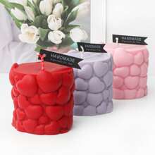 1 件情人节爱心雕刻圆柱蜡烛硅胶模具手工浮雕心形图案柱状模具适用于肥皂树脂石膏粘土制作工具家居装饰礼物