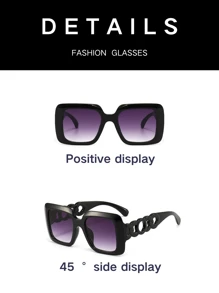 1 pieza Gafas de moda 2025 nuevas con marco cuadrado grande y hueco, de color negro, estilosas y que adelgazan el rostro, para mujeres/hombres - Multicolor - Ver 14