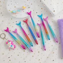 3/5/10pcs Of 0.5mm Black Ink Beautiful Mermaid Series Gel Pens With Full Needle Tube Tips Mermaid Style Signature Brush Writing Water Pen Round Ballpoint Pen Gel Pen Random Color