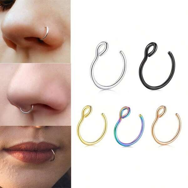 2-6pcs 20G Fake Piercing Nose Ring Hoop Septum Non Piercing Nose Clip Hypoallergenic Punk Rook Tragus Daith Helix Cartilage Earring For Women Men 8mm