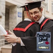 1pc Wooden Creative Graduation Congratulations Gold Card, Holder Graduation Party Decoration, Graduation Gift (Excluding 3D Stand, Coins)